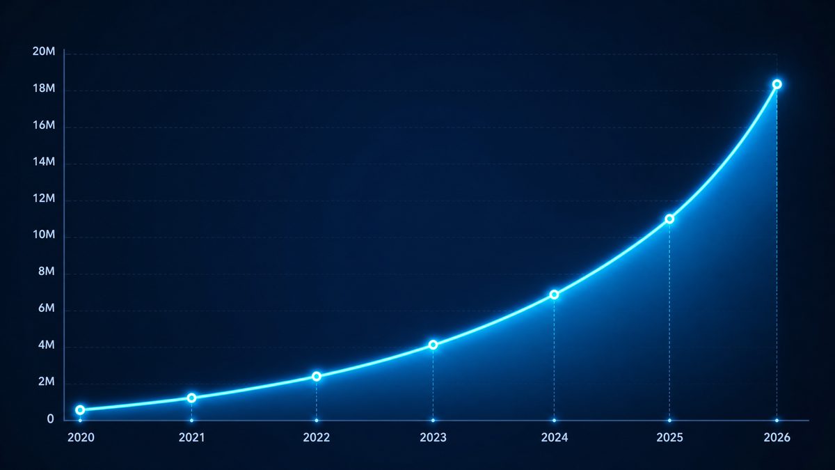 av在线观看用户增长数据图表,展示2020-2026年注册用户从50万增长至1800万的趋势
